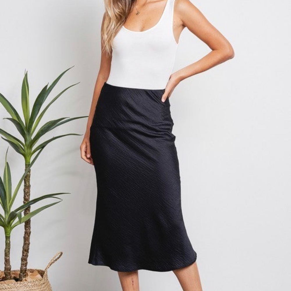 COPY - Black Satin MIDI Skirt NWOT